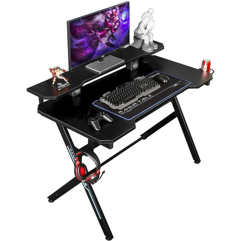 Escritorio de juegos en forma de R de 48 pulgadas con soporte extraíble para monitor