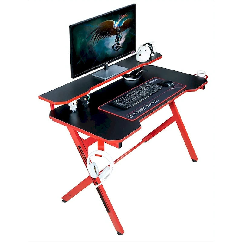 Escritorio de juegos en forma de R de 48 pulgadas con soporte extraíble para monitor
