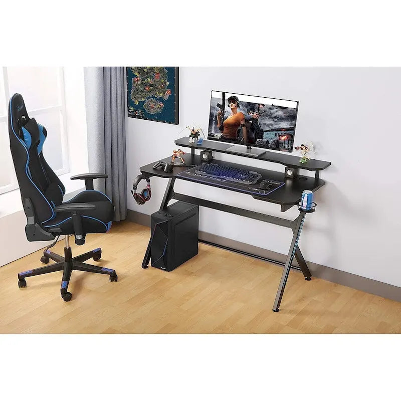 Escritorio de juegos en forma de R de 48 pulgadas con soporte extraíble para monitor