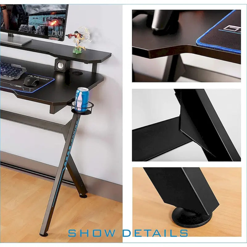 Escritorio de juegos en forma de R de 48 pulgadas con soporte extraíble para monitor