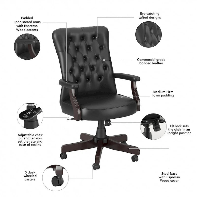 Sillón de oficina Arden Lane con respaldo alto, capitoné y brazos