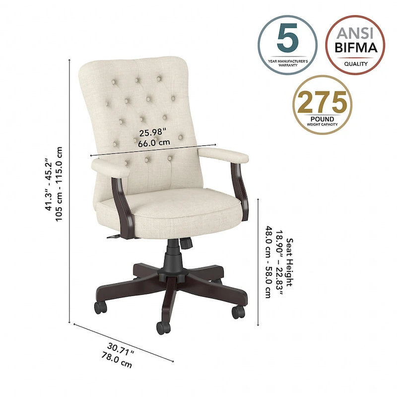 Sillón de oficina Arden Lane con respaldo alto, capitoné y brazos