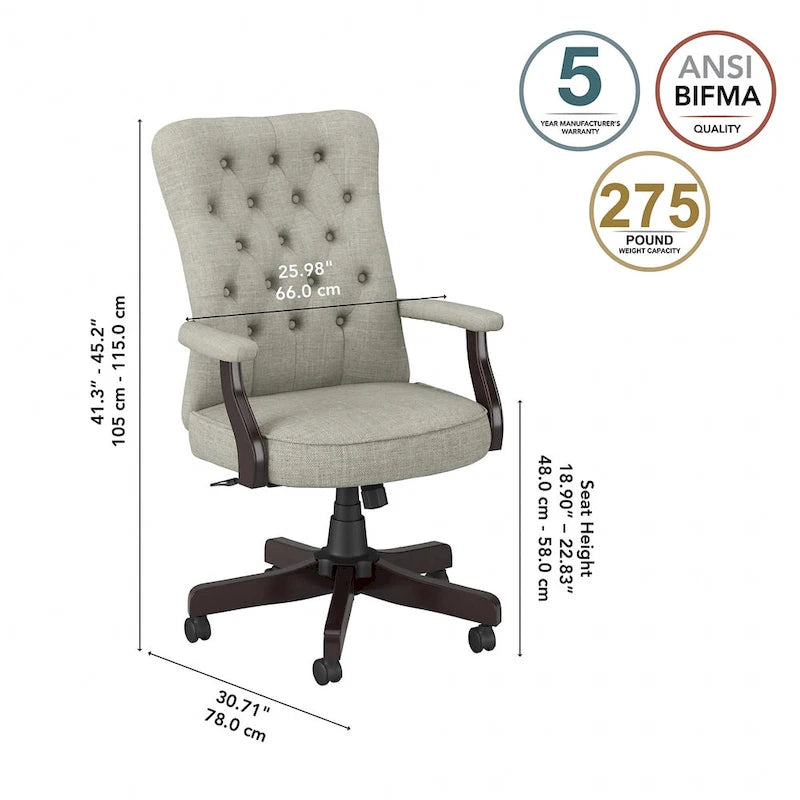 Sillón de oficina Arden Lane con respaldo alto, capitoné y brazos